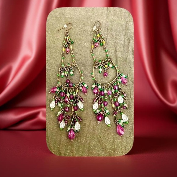 Boho earrings - Chandelier Earrings shoulder dusters 5” long beaded - Picture 12 of 12